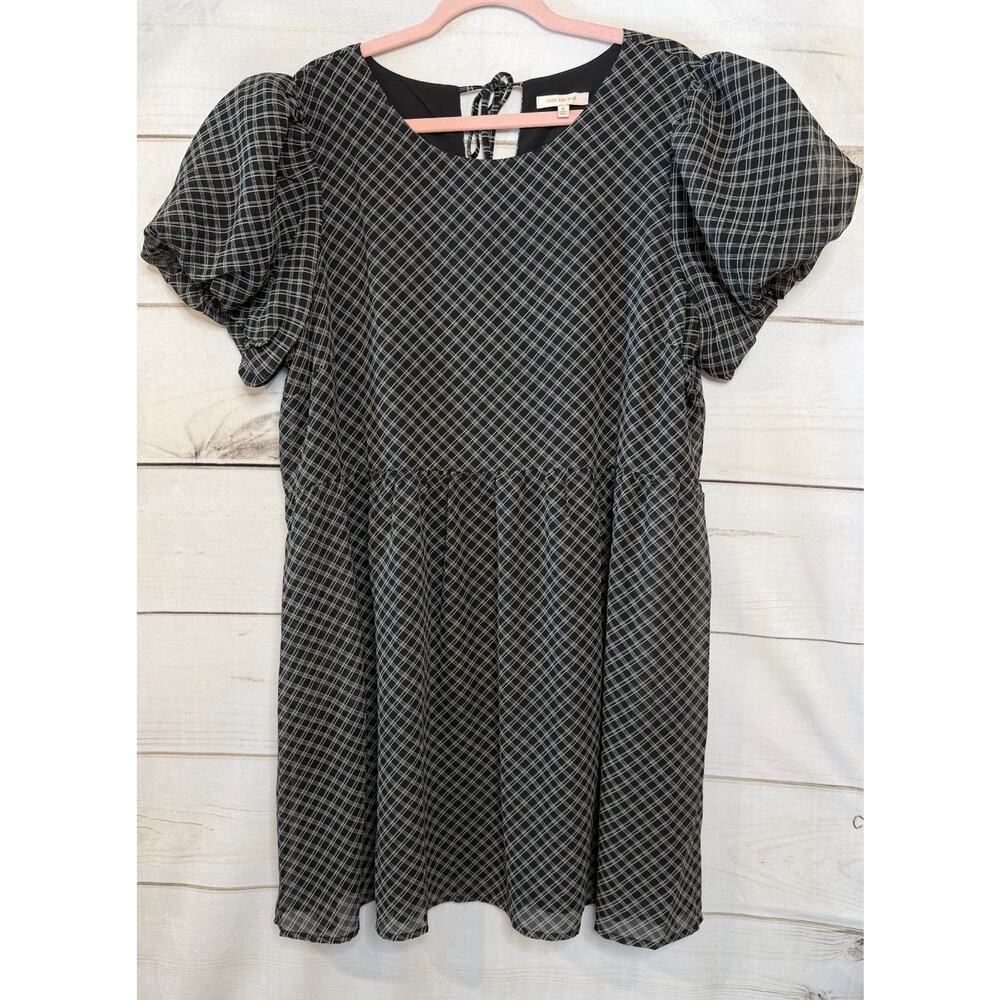 Skies Are Blue‎ XL Dress Short Puff Sleeves Stripe Print Business to Night Easy